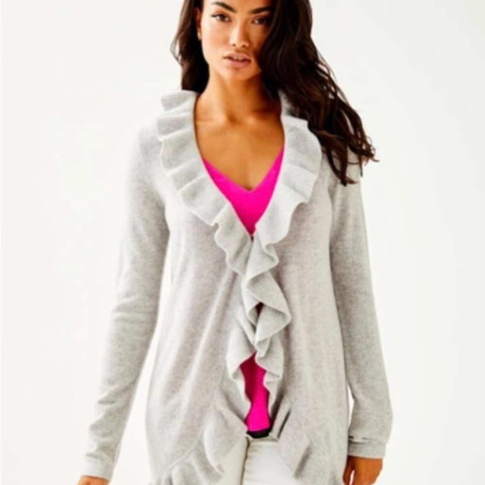 Lilly Pulitzer Shere Cashmere Cardigan in Heathered Foggy Grey New Size M